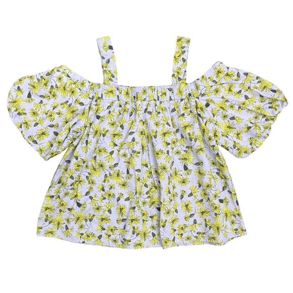 ZARA Girls Daisy Floral Blouse Top Size 11-12 Off The Shoulder Puff Sleeves - Picture 2 of 8